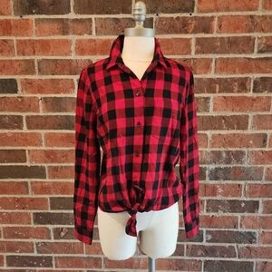 Madewell Rd/Blk Buffalo Plaid Charlie Daniels Tie-Front Button-Down Shirt Small